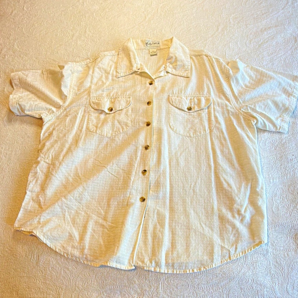 Kikomo Womens Plus 24W White 100% Cotton Collared Button-Up Pockets Shirt